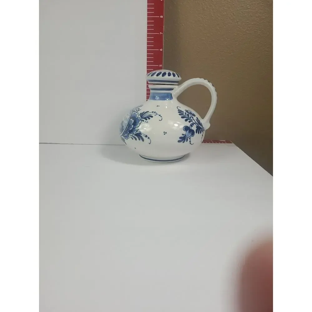 Delft Holland Vintage Hand Painted Blue White Windmills Zenith Carafe Dutch BOLS